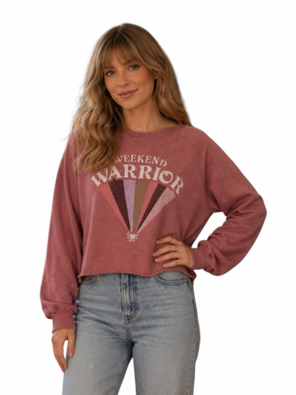 True Craft Large Pink Red Weekends Warrior Graphic Sweatshirt Distressed Casual